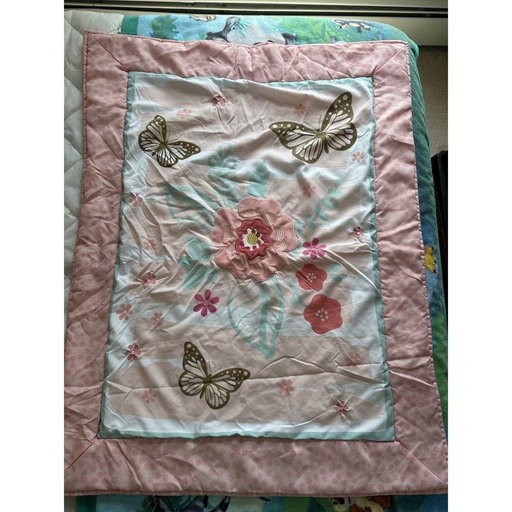 The Peanut Shell Baby Blanket Crib‎ Comforter Pink Butterfly Flowers 31 X 39